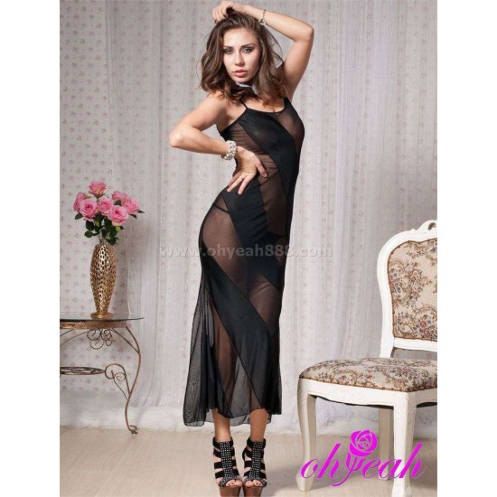 Black Lace Transparent Long Dress Evening