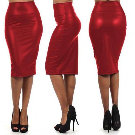 High Waist Faux Leather Pencil Skirt