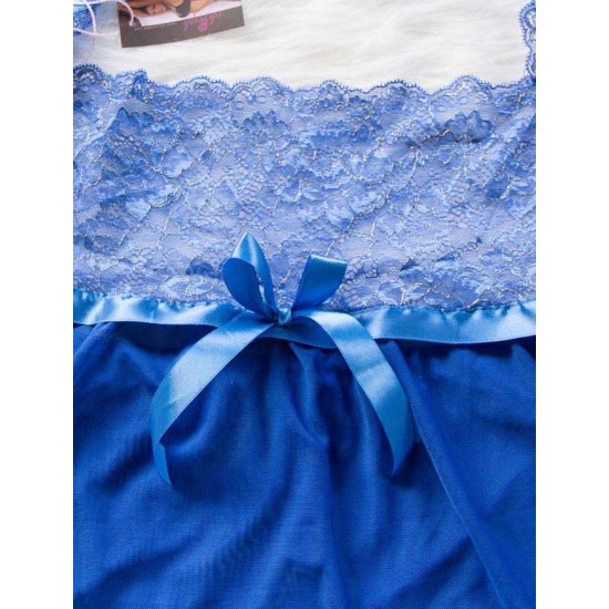 Blue Lace Top Halter Plus Size Babydoll