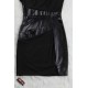 Leather Panel Textured Shift Black Dress