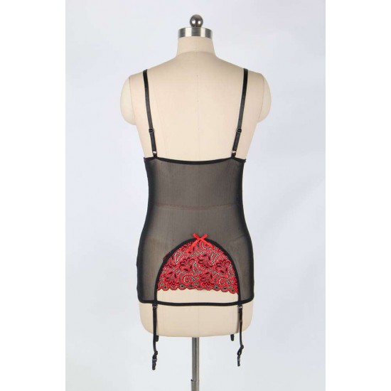 Red Rose Lace and Mesh Garter Chemise