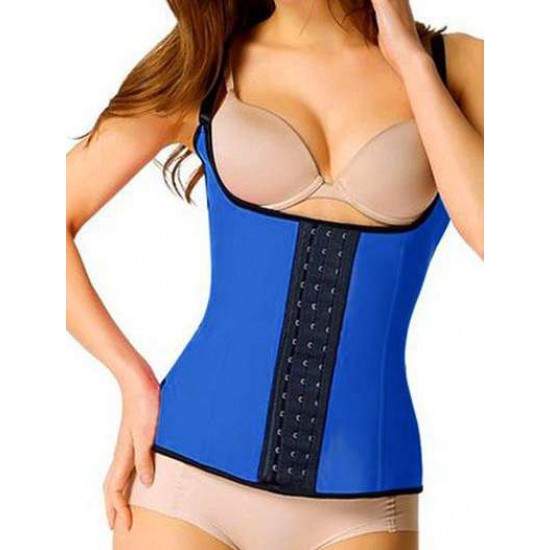 Blue 4 Steel Boned Latex Waist Trainer Vest