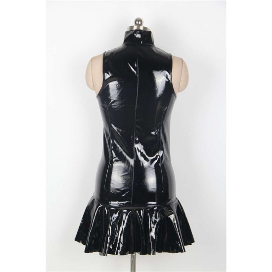 Plus Size Sleeveless Solid Color Faux Leather Club Dress