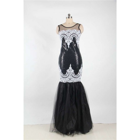 Sequins Appliqués Evening Dress with Mermaid Hem