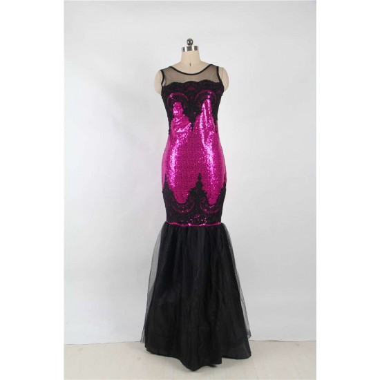 Sequins Appliqués Evening Dress with Mermaid Hem