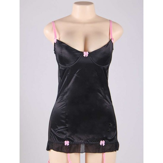 Plus Size Black Round Back Babydoll With G-String