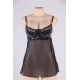 Black Plus Size Transparent Babydoll With Leather Bra  