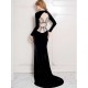 Black Long Sleeve Pattern Back Sheer Prom Dress