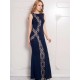 Lace Panel Ruffle Dark Blue Maxi Dress