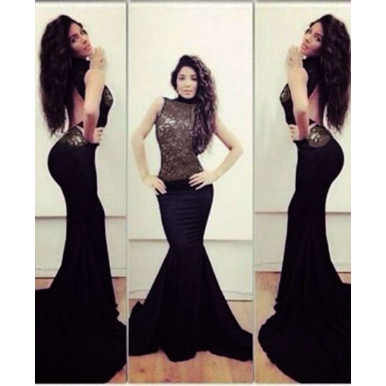 Plus Size Sexy Long Black Mermaid Prom Dress