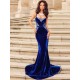 Dark Blue Strap Floor-length Evening Dress