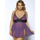 Purple Plus Size Mesh and Metallic Lace Babydoll