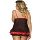 Plus Size Floral Lingerie Dress With Red Layer