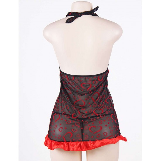 Plus Size Red Heart Print Halter Babydoll