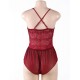 Wine Red Halter Lace Plus Size Teddy Lingerie