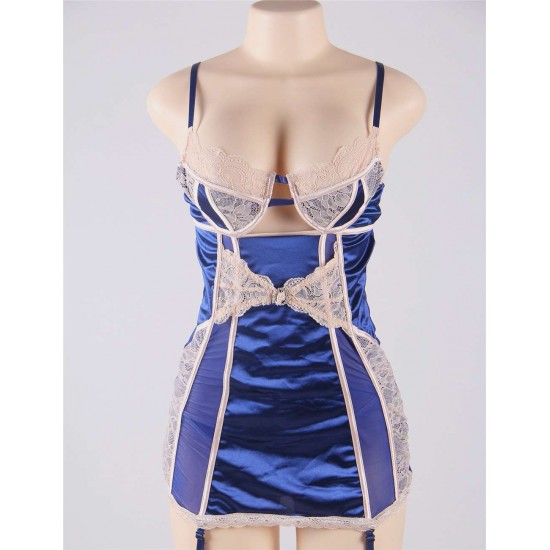 Plus Size Blue Floral Open Back Babydoll