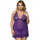 Plus Size Purple Halter Transparent Babydoll