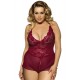 Wine Red Halter Lace Plus Size Teddy Lingerie