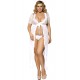 White Sheer Lace Kaftan Robe With Thong