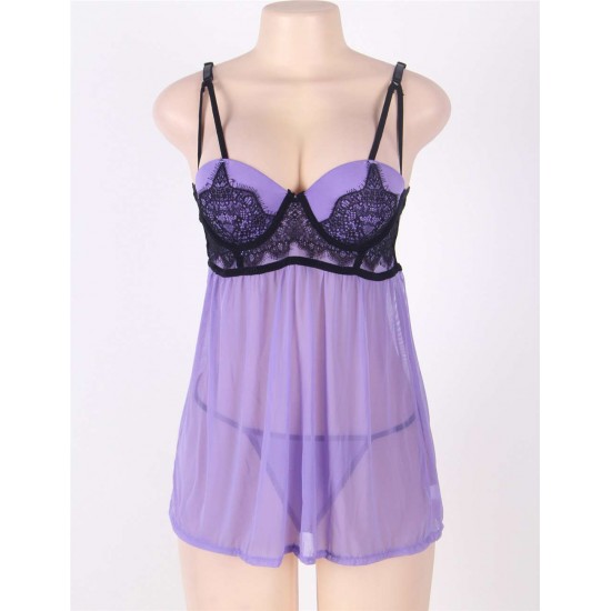 Flirty Chiffon Embroidered Cups Lace Babydoll