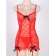 Red Halter Heart Jacquard Mesh Garter Lingerie