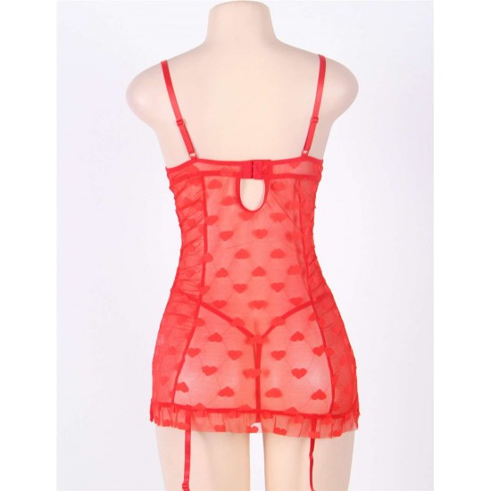 Red Halter Heart Jacquard Mesh Garter Lingerie