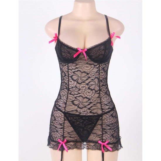 Lace Black Garter Slip Babydoll Lingerie