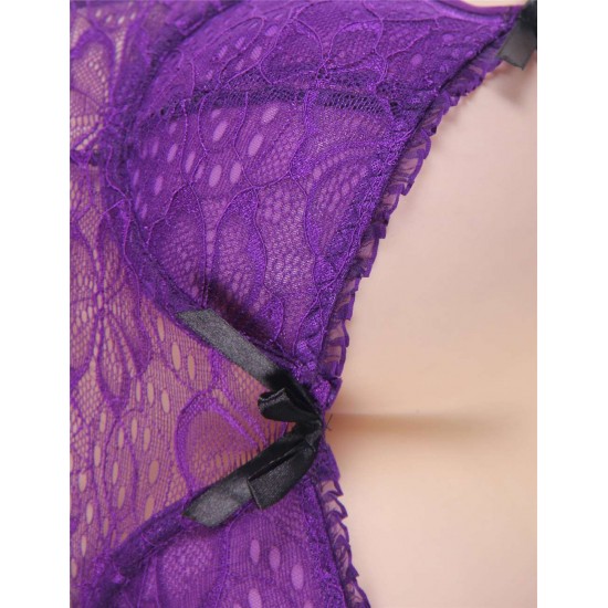 Purple Obsessive Garter Slip Mesh Babydoll