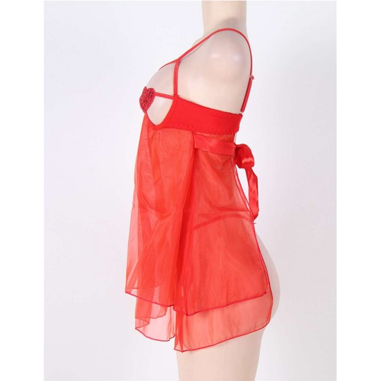 Red Open Cup Plus Size Babydoll With Adjustable Strap