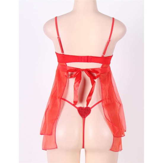 Red Open Cup Plus Size Babydoll With Adjustable Strap