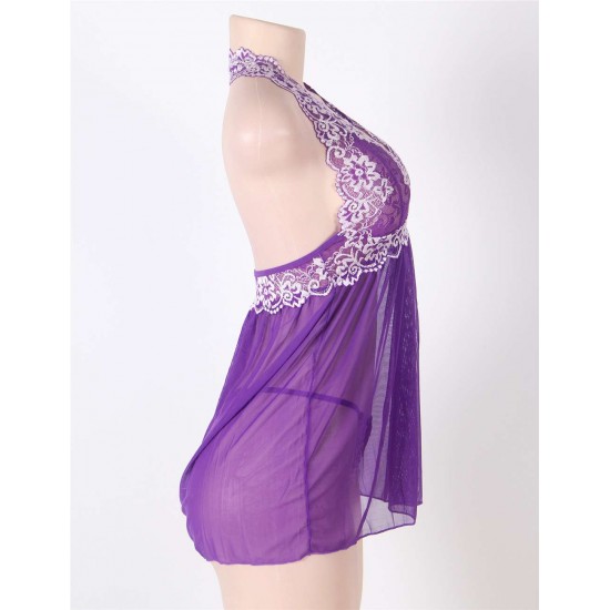 Purple Floral Halter Plus Size Babydoll