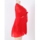 Long Sleeve Red Lace Trim Robe With Thong