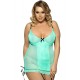 Green Plus Size Floral Babydoll With G string