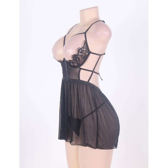 Elegant Halter Black Open Back Babydoll