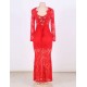 Beaming Red Lace Long Sleeve Croch Dress