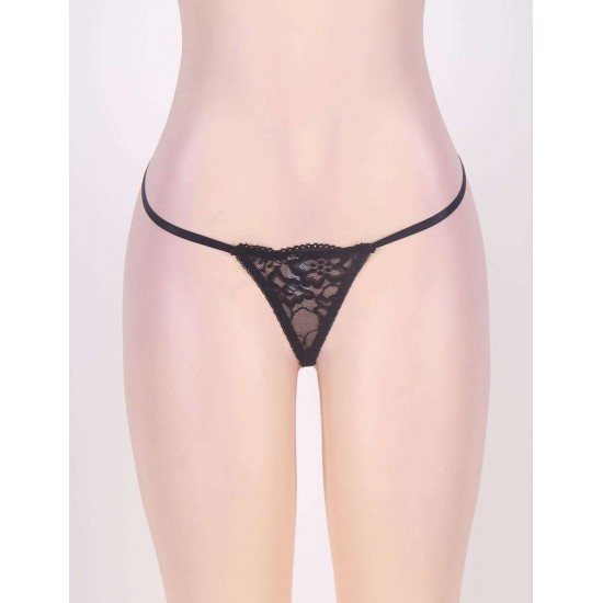 Plus Size Black Open G-string