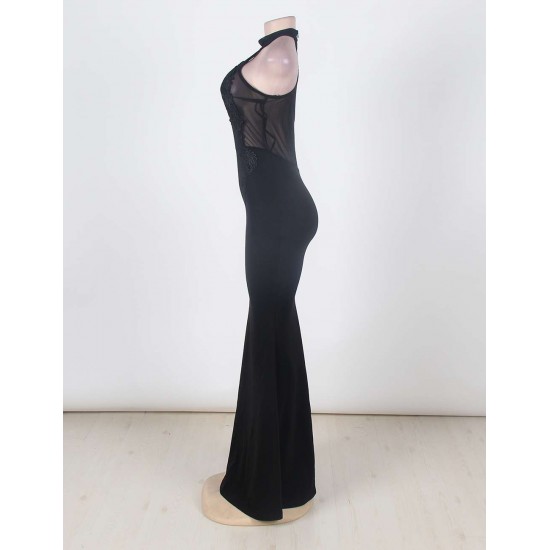 Black Transparent Mesh Applique Maxi