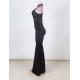 Black Transparent Mesh Applique Maxi