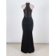 Black Transparent Mesh Applique Maxi