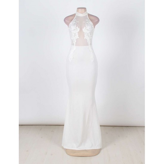 White Transparent Mesh  Applique Maxi