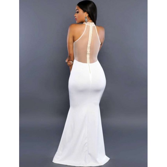 White Transparent Mesh  Applique Maxi