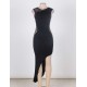 Black Side Ruched Asymmetric Maxi Dress