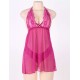 Plus Size Rosy Halter Stretch Mesh and Lace Babydoll