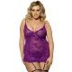 Purple Floral Lace Round Back Plus Size Babydoll