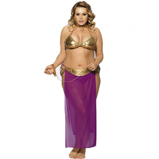 Plus Golden Tops And Purple Dress Lingerie With Neck Ring