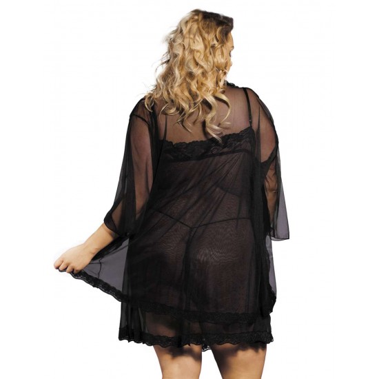 Black 3 pcs Plus Size Transparent Babydoll Set