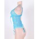 Plus Size Blue Lace Round Open Back Teddy