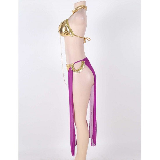 Plus Golden Tops And Purple Dress Lingerie With Neck Ring