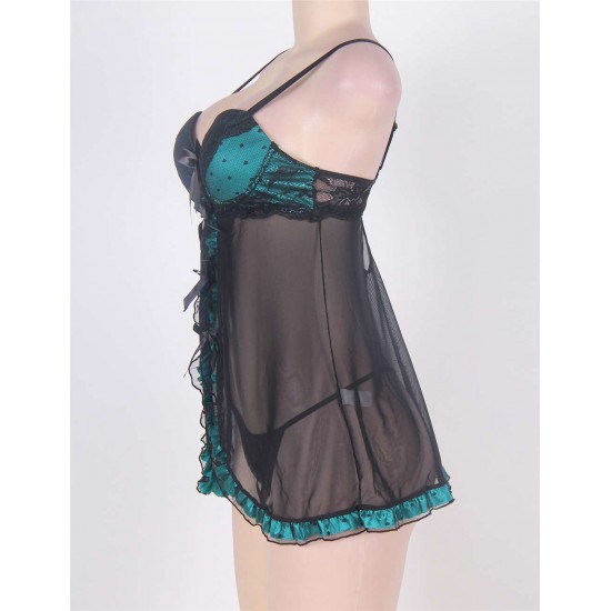 Plus Size Green Fly-Away Babydoll With 3 Front Keyhole