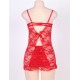 Red Plus Size Floral Lace And Mesh Lingerie